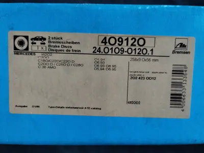 NEU ATE Bremsscheibe 2 Stück Mercedes W202 Nr: 409120, 2024230012