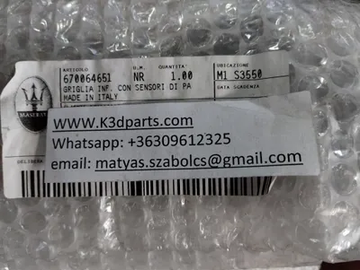 Genuine Maserati LOWER GRILLE FOR PARKING SENSORS. Part number 670064651 